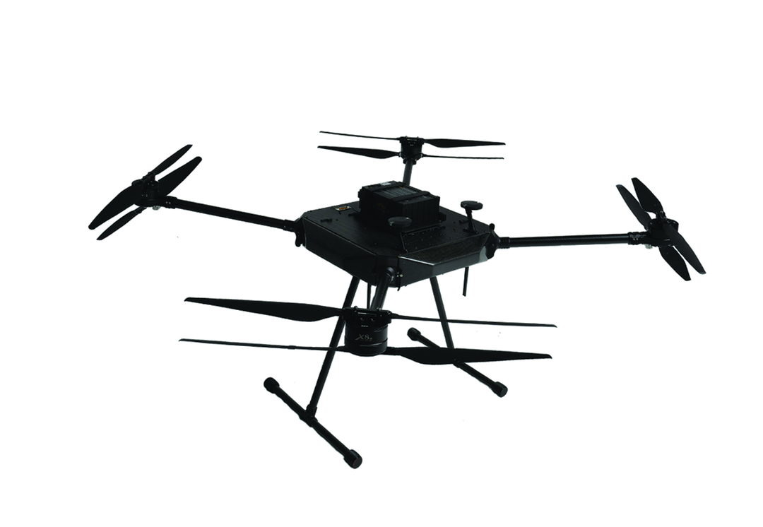 Versa X8 sUAS aircraft, heavy lift industrial payload capable. Manufactured in the USA, we offer all support from the USA. 
